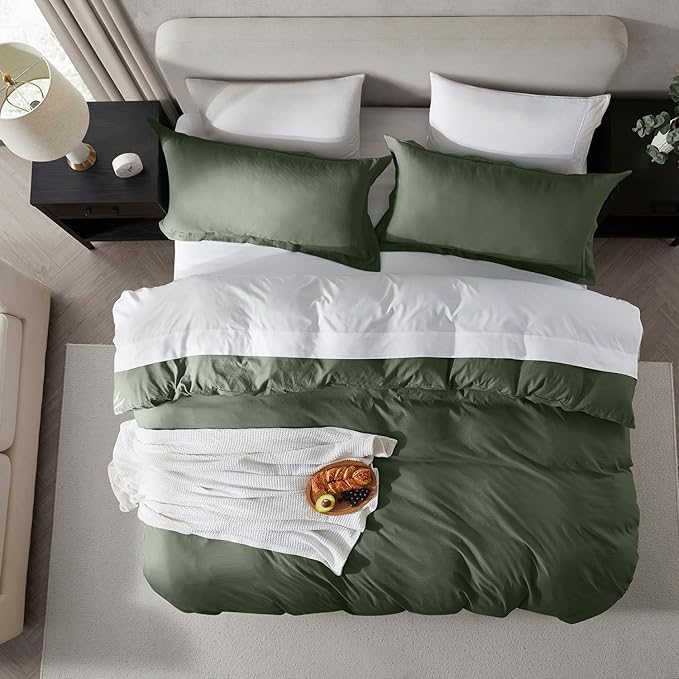 Nestl Twin Duvet Cover Set - Soft Prewashed Olive Green Duvet Cover Twin/Twin XL, 2 Piece, with Zipper Closure, 1 Duvet Cover 68x90 inches and 1 Pillow Sham