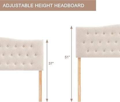 Tufted Headboard California King Size, Sturdy Solid Wood Head Board, Beige | Upholstered California King Headboard with Solid Wood Legs, Adjustable Height 37-51 in, Fabric Button Diamond HeadBoards