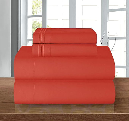Elegant Comfort Luxury 1500 Premium Hotel Quality Microfiber 4-Piece Sheet Set - Wrinkle Resistant, All Around Elastic Fitted Sheet, Deep Pocket up to 16", Full, Rust