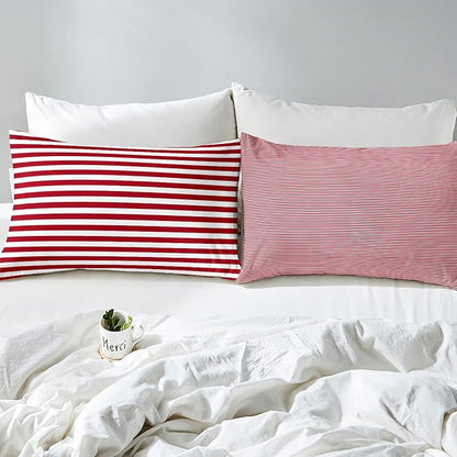 Girl Stripe Comforter Set Twin Size Red White Ticking Stripes Bedding Set Bedroom Decor Horizontal Striped Lines Reversible Down Comforter for Kids Women Modern Abstract Soft Lightweight Duvet Set