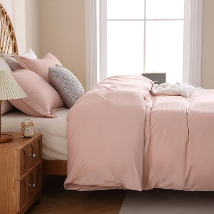 JSD Dusty Pink Duvet Cover Set King Size, 3 Piece Duvet Cover with Pillow Shams, Soft Brushed Microfiber Zipper Closure, Comforter Not Included