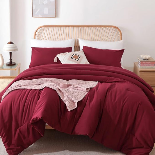 ROSGONIA Twin Comforter & Pillowcase for College Girls & Boys - Dark Red, Lightweight Dorm Bedding