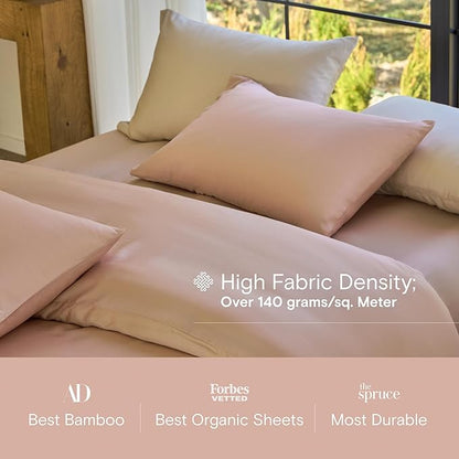 DOZ Sheet Set, 100% Viscose derived from Bamboo, Organically Grown, Buttery Soft, Cooling Sheets, High GSM, Deep Pockets - 3 Piece - 1 Pillowcase 1 Fitted 1 Top Sheet (Blush, Twin)