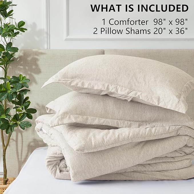 CozyLux Oversized Queen Comforter Set, 3 Pieces 98x98 Beige Soft Luxury Cationic Dyeing Bedding Set All Season, Breathable Lightweight Bed Sets with 1 Down Alternative Comforter and 2 Pillow Shams