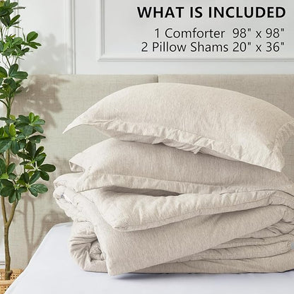 CozyLux Oversized Queen Comforter Set, 3 Pieces 98x98 Beige Soft Luxury Cationic Dyeing Bedding Set All Season, Breathable Lightweight Bed Sets with 1 Down Alternative Comforter and 2 Pillow Shams