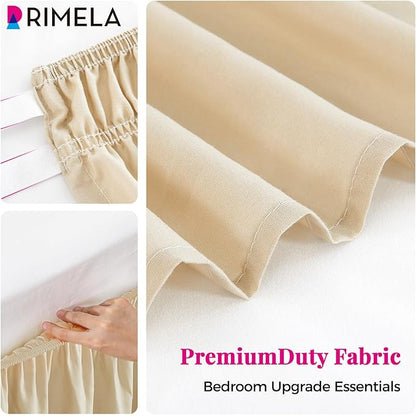 RIMELA Oatmeal Bed Skirting Queen Size Bed Skirt 15 Inch Drop, Wrap Around Elastic Adjustable Bedskirt, Dust Ruffle for Bed Frame & Box Spring Soft Durable Fabric Machine Washable Easy to Install