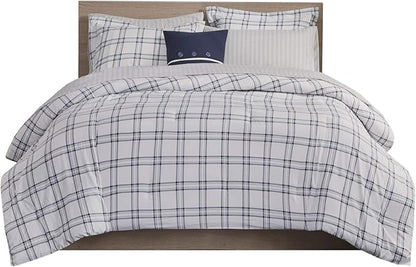 Madison Park Essentials Cozy Bed in A Bag - Reversible Comforter with Complete Sheet Set, Casual Plaid Cabin Design, All Season Cover, Decorative Pillow, Patrick Plaid Navy King(104"x92") 8 Piece