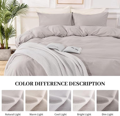 NEXHOME PRO Duvet Cover Twin Size, 100% Washed Cotton Orgnic Linen Like Textured Breathable Durable Comfy, 3 PCs Home Bedding Set