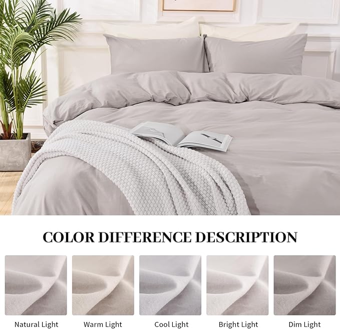NEXHOME PRO Duvet Cover Full Size, 100% Washed Cotton Orgnic Linen Like Textured Breathable Durable Comfy, 3 PCs Home Bedding Set