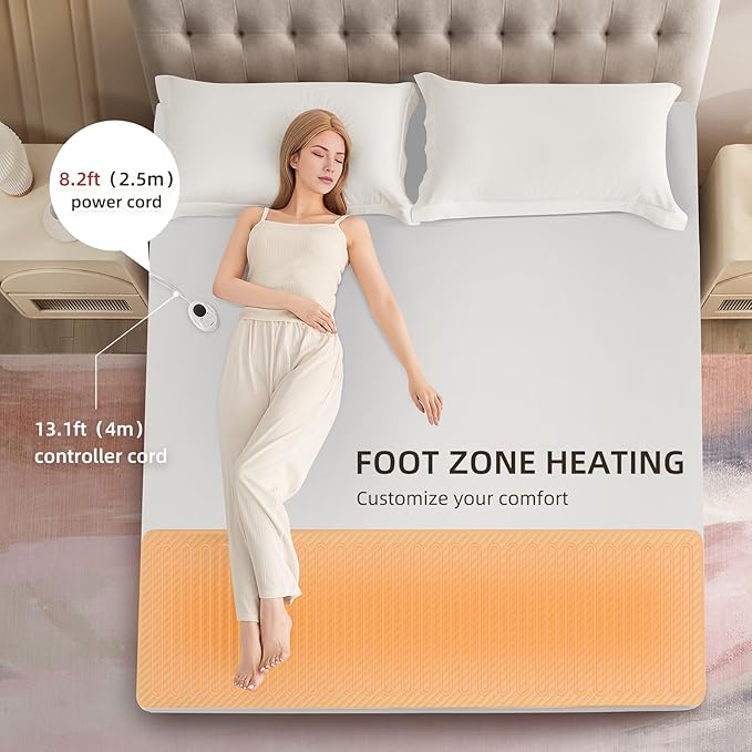 Bwarm Waterproof Heated Mattress Pad, ETL Certified Bed Warmer with 9 Heat Settings, 1-12 Hours Auto Off Deep Pocket, Machine Washable, White Foot Queen