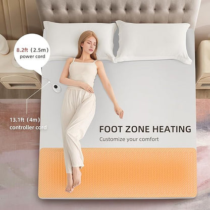 Bwarm Waterproof Heated Mattress Pad, ETL Certified Bed Warmer with 9 Heat Settings, 1-12 Hours Auto Off Deep Pocket, Machine Washable, White Foot Queen