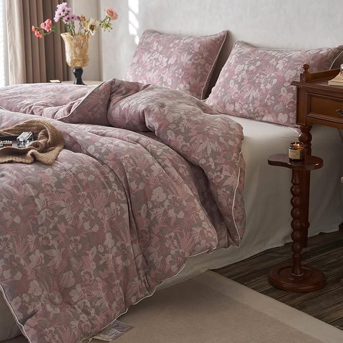 HighBuy Twin XL Comforter Set Pink Floral Bedding Comforters Luxury Soft Muslin Cotton 3 Pieces Lightweight Fluffy Floral Bedding Comforter Set All Season Women Girls Gift Choice