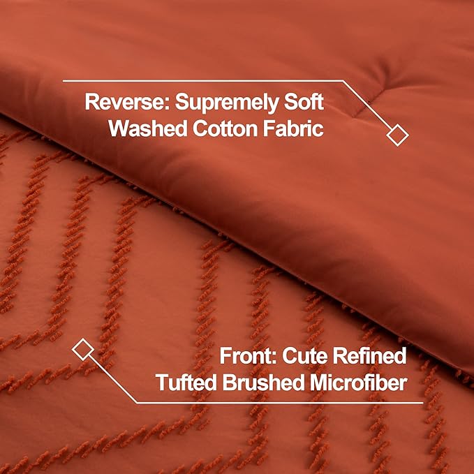 Litanika Full Size Comforter Set with Sheets Burnt Orange - 7 Pieces Bed in a Bag Full Terracotta Boho Tufted Complete Bedding Sets Rust Bed Set with Comforter, Sheets, Pillowcases & Shams