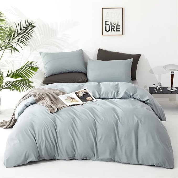 CLOTHKNOW Light Blue Queen Comforter Set Dusty Blue Bedding Comforter Sets Soft Women Grils Queen Comforter with 2 x Pillow Cases