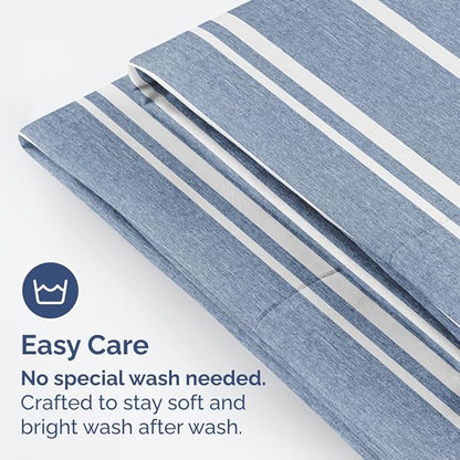 Queen Pillow Cases Set of 2 - Ultra Soft Hotel Quality Pillowcase Covers - Comfy, Cozy & Wrinkle Free - Shrinkage and Fade Resistant - Machine Washable Pillow Protectors - 2 Piece Set - Blue Stripes 3
