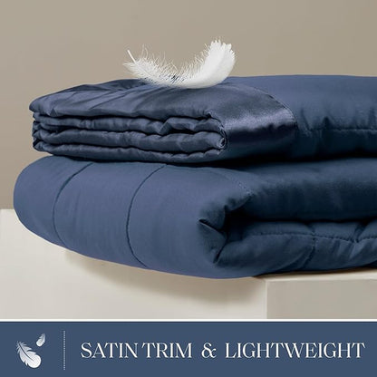 Madison Park Windom Down Alternative Blanket, Premium 3M Scotchgard Moisture Wicking Treatment, Lightweight and Soft Bed Cover For All Season, Satin Trim, Navy King