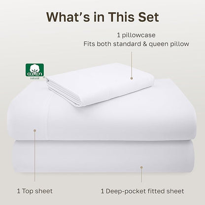 California Design Den XL Twin Sheets Set - Luxury 600 Thread Count 100% Cotton Sateen, Twin XL Sheet Set with All Around Elastic for a Snug Fit, Hotel Quality Bedding - White