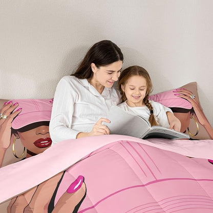 Erosebridal Black Girls Full Size Bedding Set Fashion Black Woman Comforter Set For Girls Kids Vogue Fashionable Gorgeous Quilt For Teens Children Women African Princess Magical Bedding Comforter Sets