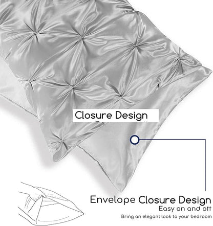 MR&HM Satin Comforter Full 7 Pieces - Luxurious Pinch Pleat Bedding Set with Comforter, Flat Sheet, Fitted Sheet, Pillowcases & Shams, Super Silky Soft Bed Set for All Season (Full, Silver Grey)