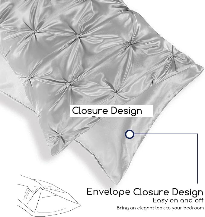 MR&HM Satin Comforter King 7 Pieces - Luxurious Pinch Pleat Bedding Set with Comforter, Flat Sheet, Fitted Sheet, Pillowcases & Shams, Super Silky Soft Bed Set for All Season (King, Silver Grey)
