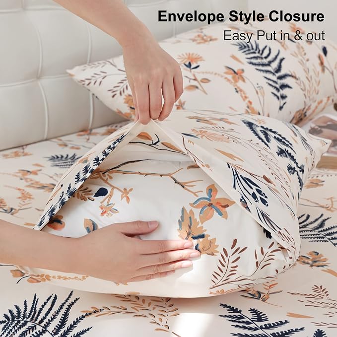 JSD Boho Floral Printed Sheet Set Full Size, 4 Piece, Soft Botanical Pattern Microfiber Sheets Extra Deep Pocket