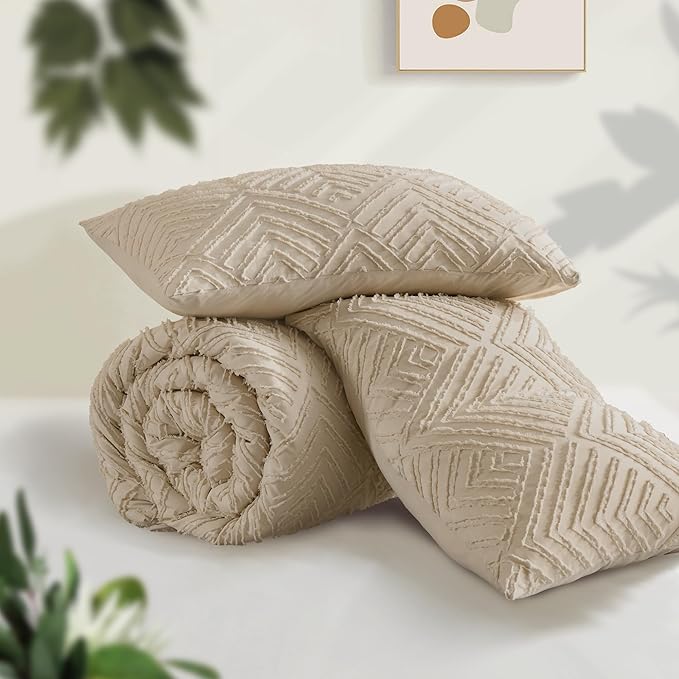 Andency Khaki King Size Comforter Set, 3 Pieces Boho Soft Bedding Set & Collections, Farmhouse Tufted Fluffy Warm Bedding Comforter Sets for King Bed (1 Comforter 104x90In, 2 Pillowcases)