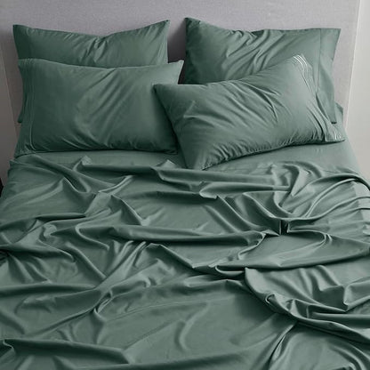 Clara Clark King Sheets - Hotel Luxury 6 Piece Bed Sheets for King Size Bed - Soft Bedding Sheets & Pillowcases, Fits Mattress up to 16 inch deep. King, Forest Green