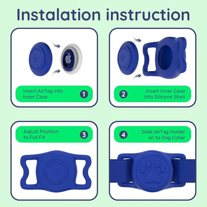 IP68 Waterproof Dog AirTag Holder for Dog Collar, Soft, Stretchy Silicone | Full-Body Protection, Easy Tool-Free Installation, Quiet, No-Dangle Fit, Lightweight, Fits Dog & Cat Collars of All Widths