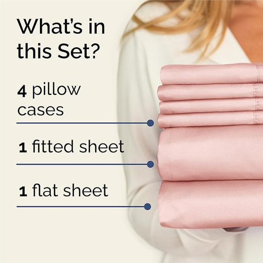 King 6 Piece Sheet Set - Comfy Breathable & Cooling - Ultra-Soft Hotel Luxury Bedding Set with 8-16 Inch Deep Pockets - 1 Flat & 1 Fitted Sheet & 4 Pillowcases - Wrinkle Free & Easy Care - Baby Pink