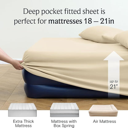 LuxClub 4 PC California King Size Sheet Set Deep Pockets 18" Wrinkle Free Cooling Sheets Machine Washable Hotel Bedding Silky Soft - Cream California King