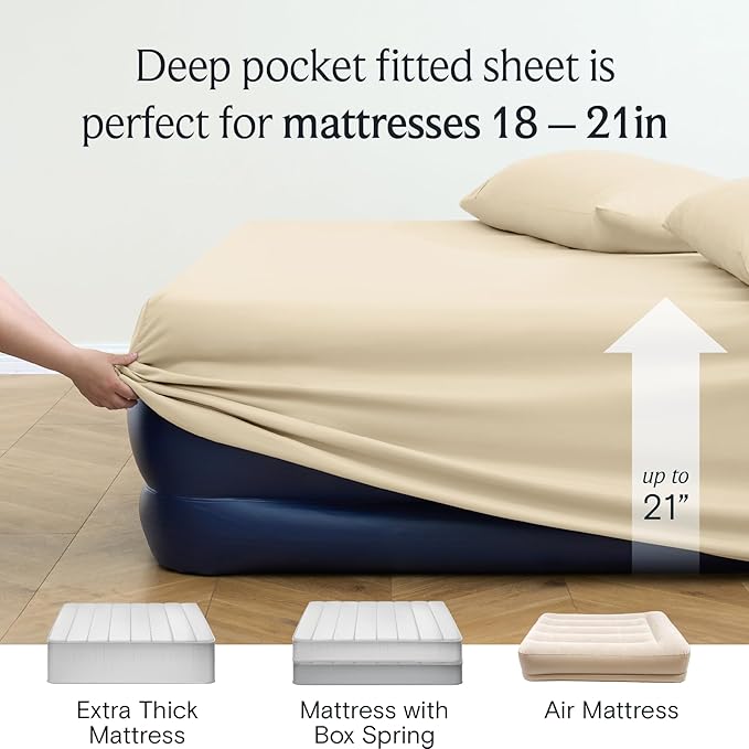 LuxClub Twin Sheets - Soft Kids Bed Sheets, 3 PC Deep Pockets 18" Eco Friendly Wrinkle Free Fitted Sheets Machine Washable Hotel Bedding Silky Soft Cream