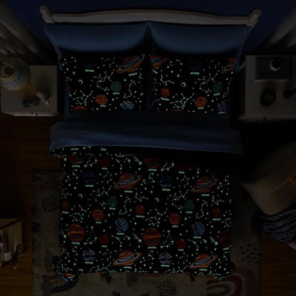 Full Kids Comforter Set - 7 Pieces Full Bedding Sets for Boys Teen, Glow in The Dark Space Bed in A Bag with Sheets