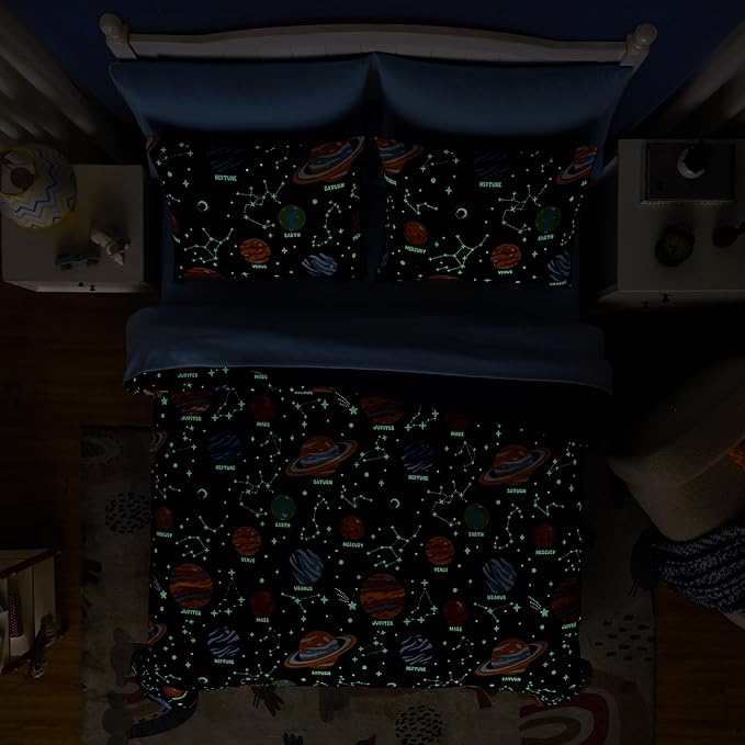Twin Kids Comforter Set - 5 Pieces Twin Bedding Sets for Boys, Glow in The Dark Space Bed in A Bag with Sheets