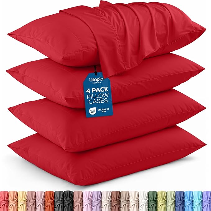 Utopia Bedding King Pillow Cases - Pack of 4 - Envelope Closure - Soft Brushed Polyester Fabric - Shrinkage and Fade Resistant Pillow Covers King Size 20 X 40 Inches (Red)