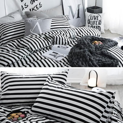 CLOTHKNOW Striped King Size Comforter Set Black and White Bedding Comforter Sets Soft Farmhouse Ticking Comforter with 2 x Pillow Cases