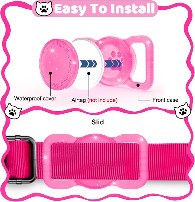 SANKALA Luminous Airtag Dog Collar Holder, Pink Glitter, 1 Pack | Glittery, Waterproof, Silicone Full Body Covered Anti-Lost Protective, Fits All Width Pet Collars, for Airtag 1st and 2nd Gen