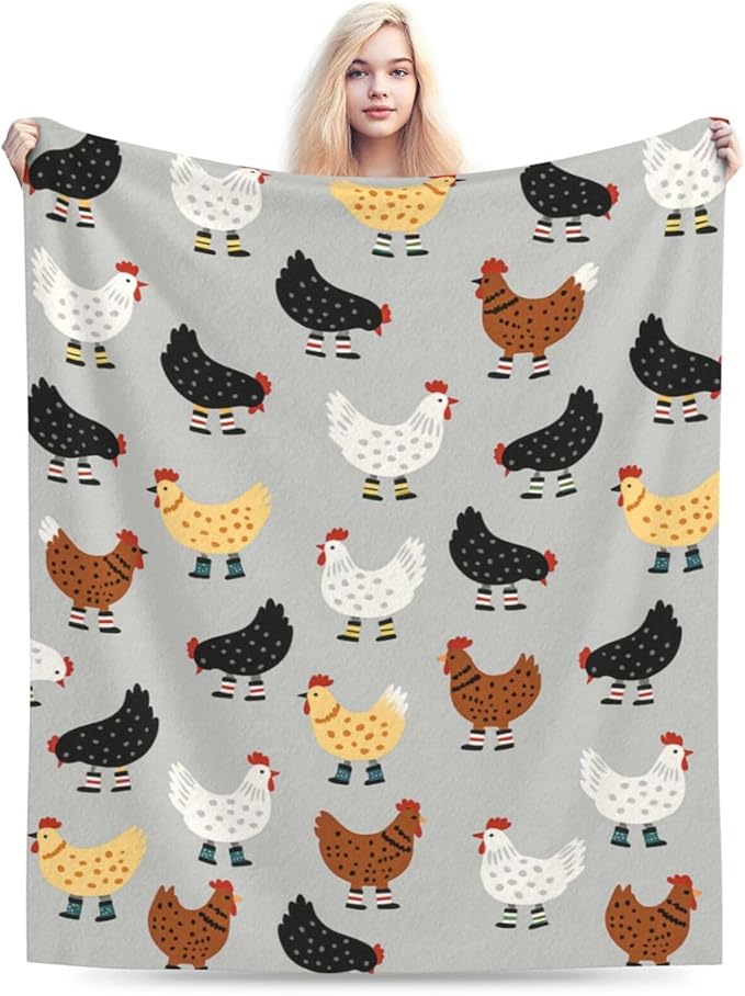Chicken Blanket Super Soft Warm Fluffy Fleece Flannel Hen Animal Throw Blanket Cozy Fuzzy Plush Stuff Bedding Blankets Gifts for Women Kids Boys Girls Adults 80"X60"