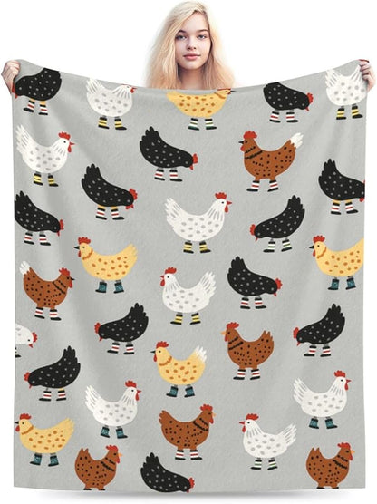 Chicken Blanket Super Soft Warm Fluffy Fleece Flannel Hen Animal Throw Blanket Cozy Fuzzy Plush Stuff Bedding Blankets Gifts for Women Kids Boys Girls Adults 80"X60"