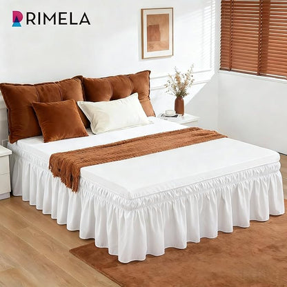 RIMELA Warm White Bed Skirt Queen 25 Inch Drop, Elastic Bed Skirts Queen Size Dust Ruffle, Bedskirt for Adjustable Bed Base, Wrinkle & Fade Resistant Silky Luxurious Fabric Easy to Install