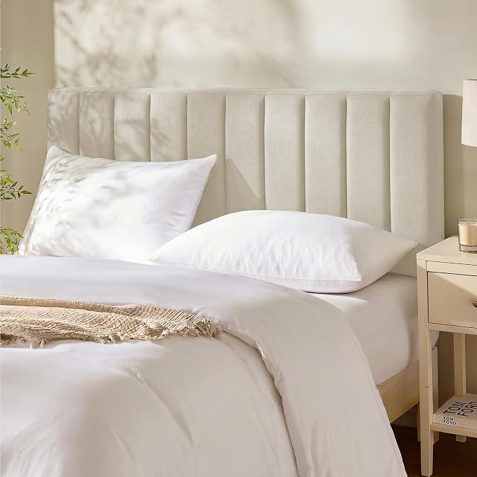 Hearth & Harbor Wall Mounted King Headboard Only, Bed Headboard King Size | Easy Assemble, Floating Peel and Stick, Upholstered, Channel Stitched, 3D Wall Panels, 5 Strips of 3M Tape Included, Linen