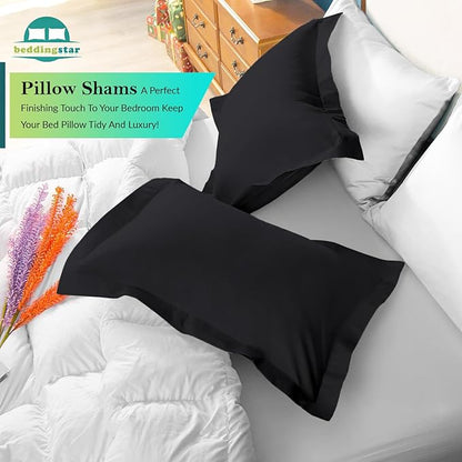 King Pillow Shams Set of 2 Black Pillow Shams King Size 20x36 Pillow Covers 100% Egyptian Cotton 600 Thread Count Soft Skin Friendly Cushion Cover Cases Decorative Pillow Shams for Bed