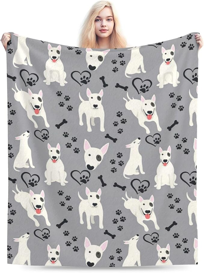 Bull Terrier Blanket Super Soft Warm Fluffy Fleece Flannel Dog Animal Throw Blanket Cozy Fuzzy Plush Stuff Bedding Blankets Gifts for Women Kids Boys Girls Adults 80"X60"