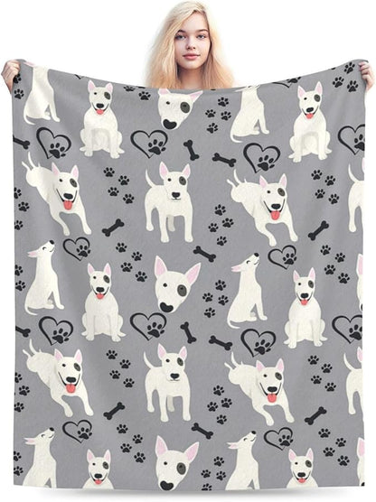 Bull Terrier Blanket Super Soft Warm Fluffy Fleece Flannel Dog Animal Throw Blanket Cozy Fuzzy Plush Stuff Bedding Blankets Gifts for Women Kids Boys Girls Adults 60"X50"