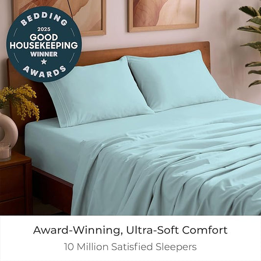 Mellanni Twin Sheet Set - 4-Piece Iconic Collection Bedding, (Including 2 Pillowcases), 16-Inch Deep Pocket, Easy Care, Extra Soft, Cooling Sheets, Brushed Microfiber - Aqua