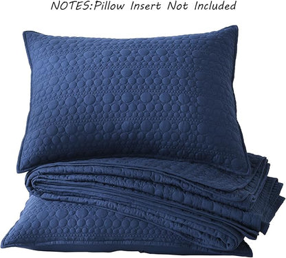 HORIMOTE HOME Quilt Set Twin Size Navy Blue, Classic Geometric Spots Stitched Pattern, Pre-Washed Microfiber Chic Rustic Look, Ultra Soft Lightweight Quilted Bedspread for All Season, 2 Pieces