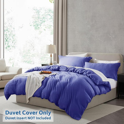 Nestl Royal Blue Duvet Cover Queen Size - Soft Prewashed Queen Duvet Cover Set, 3 Piece, with Zipper Closure, 1 Duvet Cover 90x90 inches and 2 Pillow Shams