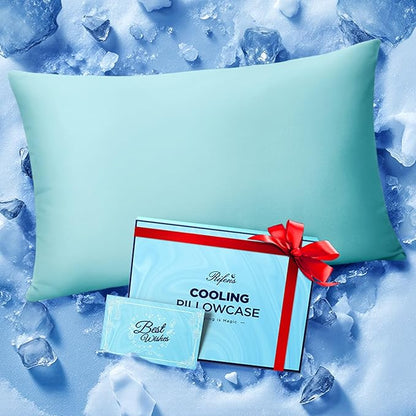 Ice Cooling Pillowcase for Hot Sleepers, Instantly Cool, Stays Cold All Night, Softer Than Silk Pillow Cases, Pillow Covers with Invisible Zipper, Gift for Men & Women - Queen Size, Mint Blue (1 Pack)