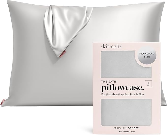 Kitsch Satin Pillowcase with Zipper for Hair & Skin - Softer Than Silk Pillow Cases, Smooth Cooling Satin Pillow Case, Wrinkle-Free, Machine Washable - Pillow Cases Standard Size (19x26) - Silver