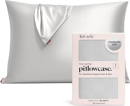 Kitsch Satin Pillowcase with Zipper for Hair & Skin - Softer Than Silk Pillow Cases, Smooth Cooling Satin Pillow Case, Wrinkle-Free, Machine Washable - Pillow Cases Standard Size (19x26) - Silver