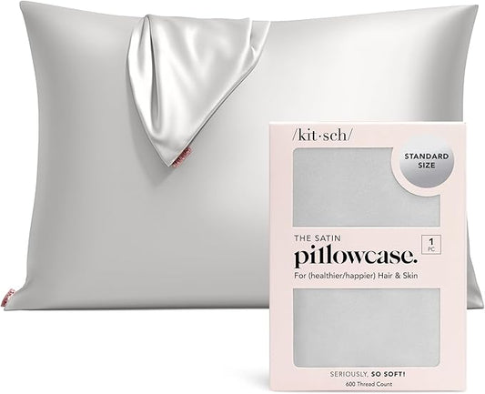Kitsch Satin Pillowcase with Zipper for Hair & Skin - Softer Than Silk Pillow Cases, Smooth Cooling Satin Pillow Case, Wrinkle-Free, Machine Washable - Pillow Cases Standard Size (19x26) - Silver